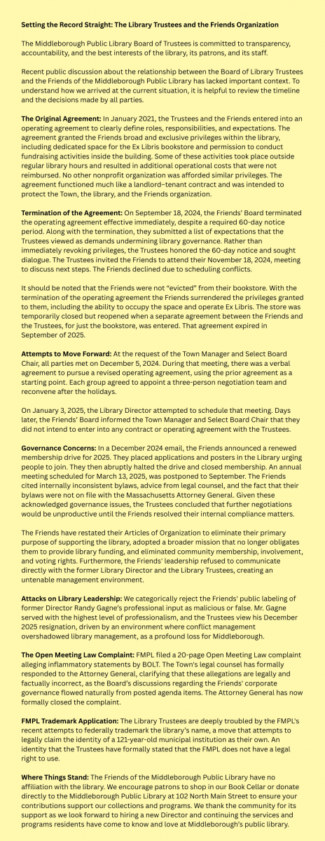 Setting the Record Straight: The Library Trustees and the Friends Organization